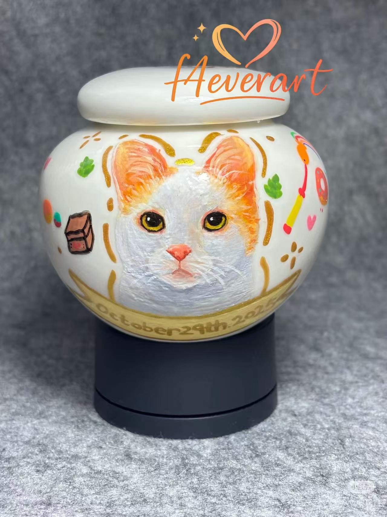 F4everart Hand-Painted Pet Portrait Urn