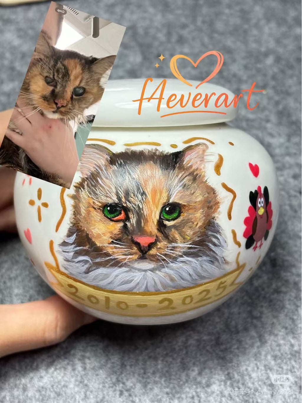 F4everart Hand-Painted Pet Portrait Urn