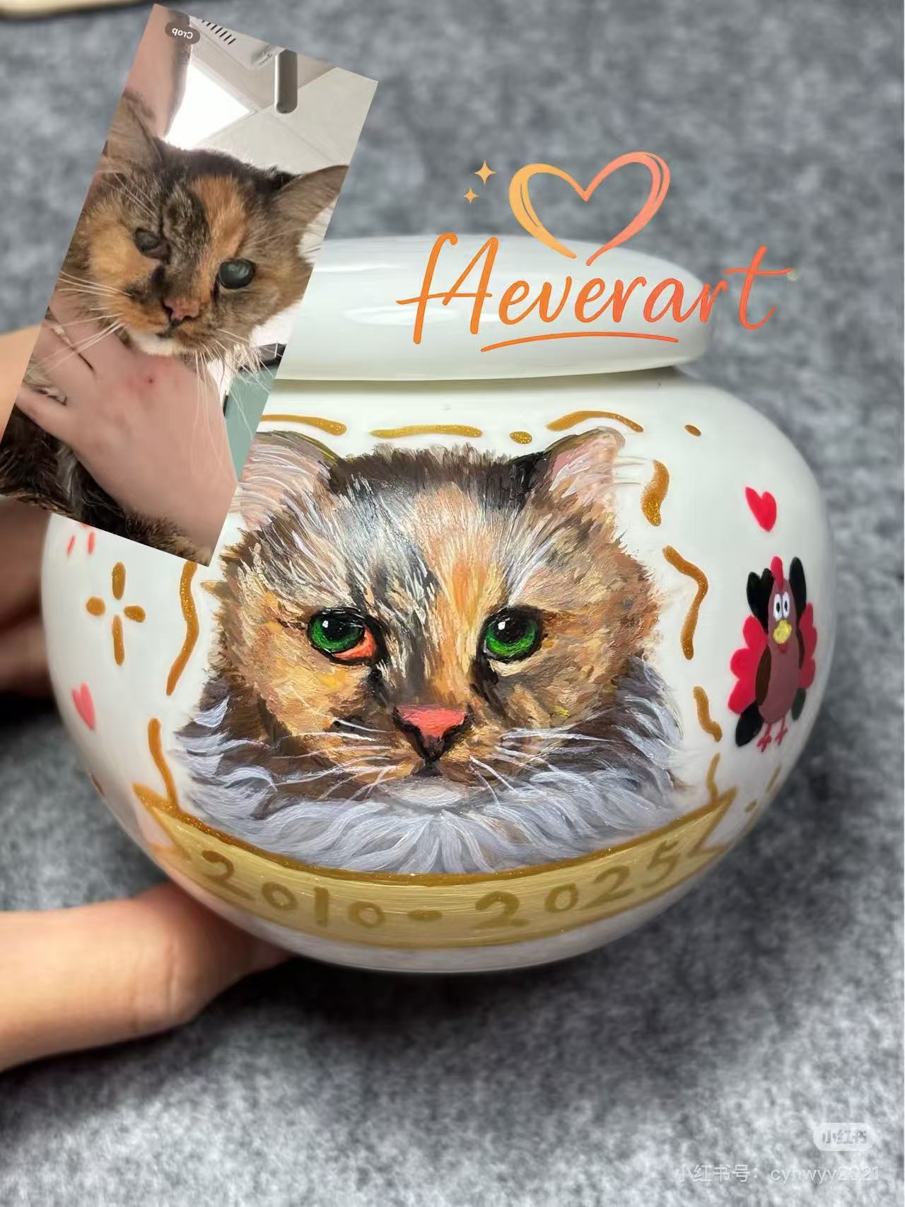 F4everart Hand-Painted Pet Portrait Urn
