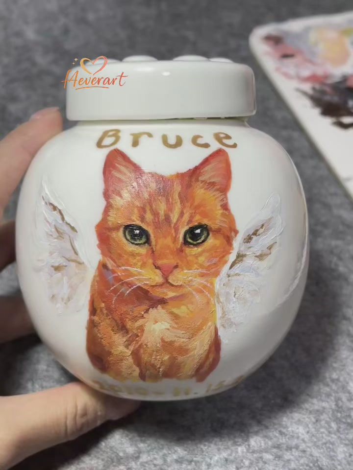 F4everart Hand-Painted Pet Portrait Urn